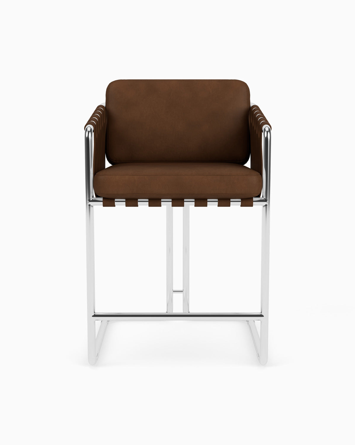 Chestnut Leather Seat / Chestnut Leather Sling / Polished Steel / Counter (24.5" Height)