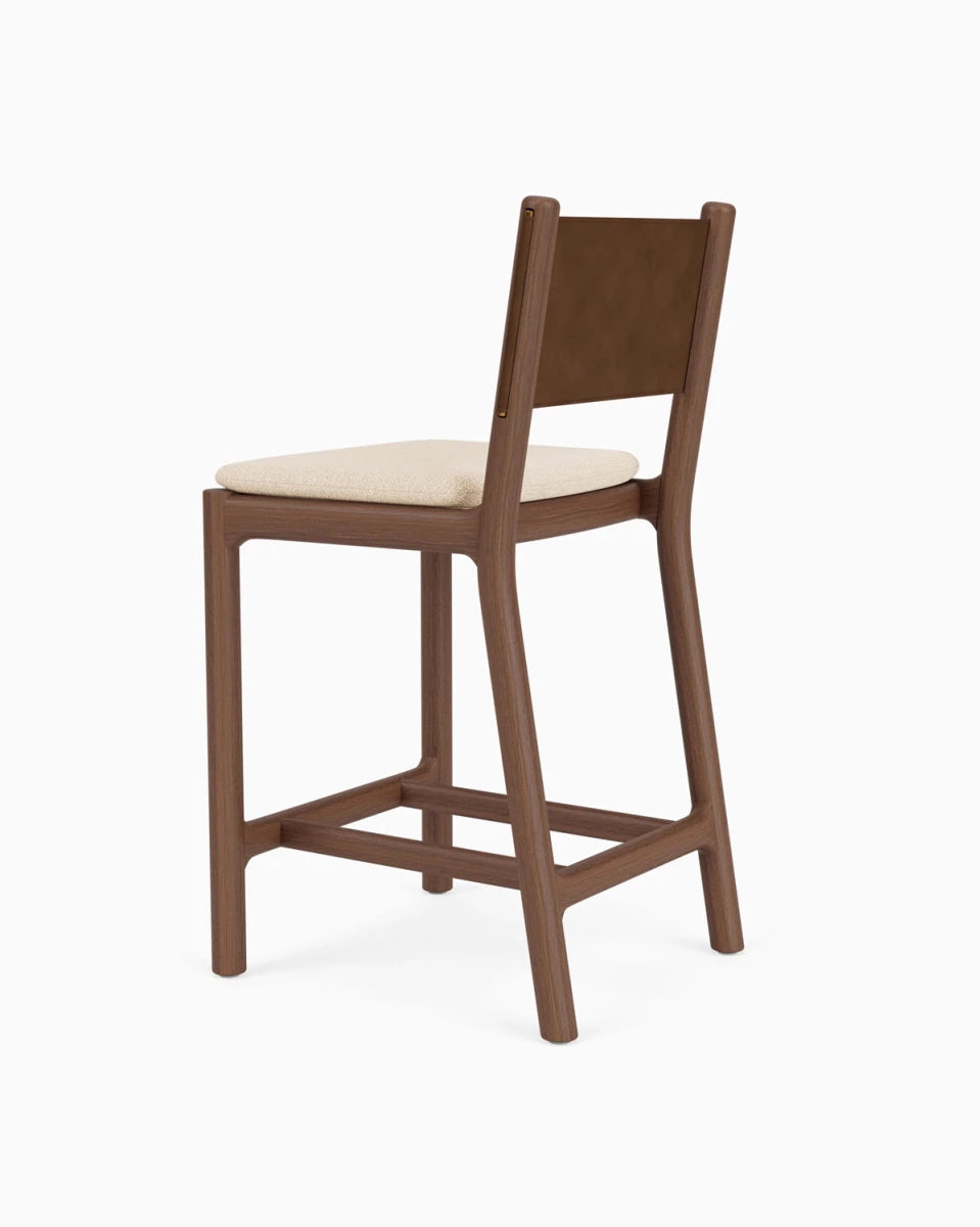 Oat Woven Seat / Chestnut Brown Leather Back / Walnut Frame / Counter (26" Height)
