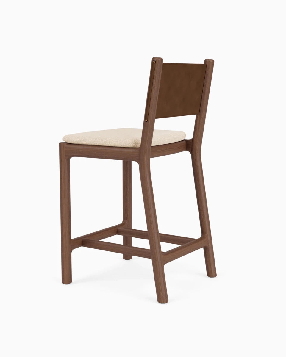 Oat Woven Seat / Chestnut Brown Leather Back / Walnut Frame / Counter (26" Height)