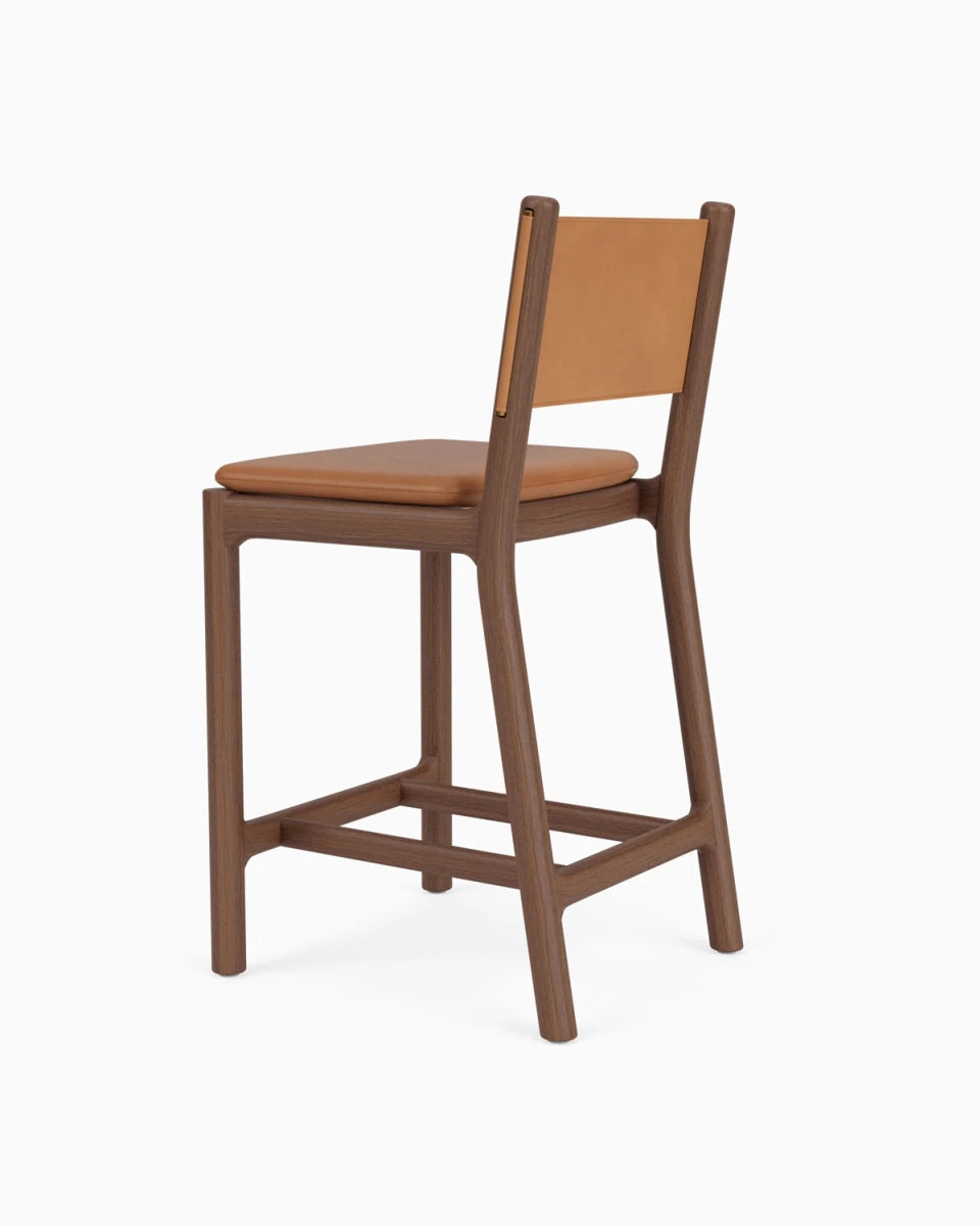 Saddle Leather Seat / Saddle Leather Back / Walnut Frame / Counter (26" Height)