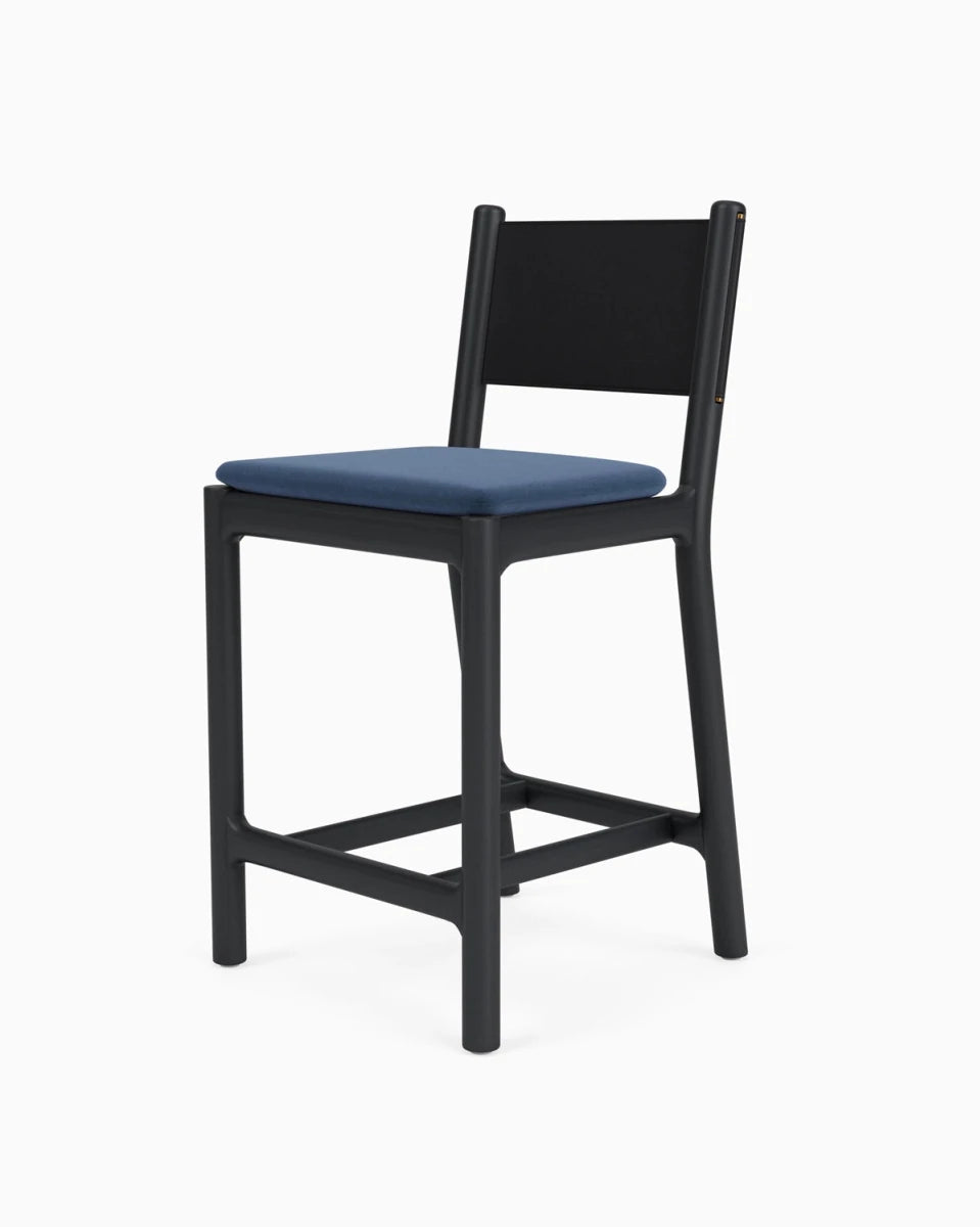 Denim Velvet Seat / Black Leather Back / Ebony Oak Frame / Counter (26" Height)