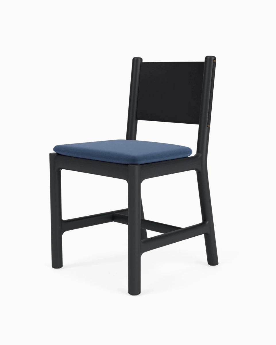 Denim Velvet Seat / Black Leather Back / Ebony Oak Frame