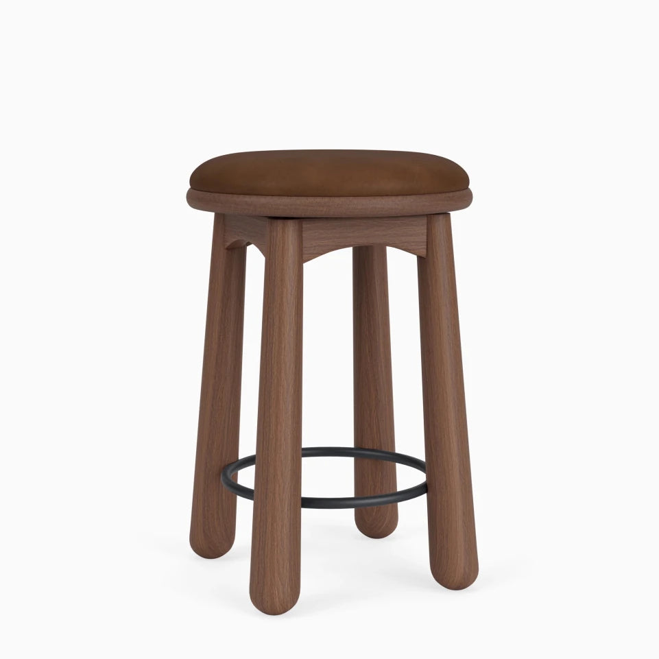 Chestnut Brown Leather Seat / Walnut / Counter (24.5" Height)