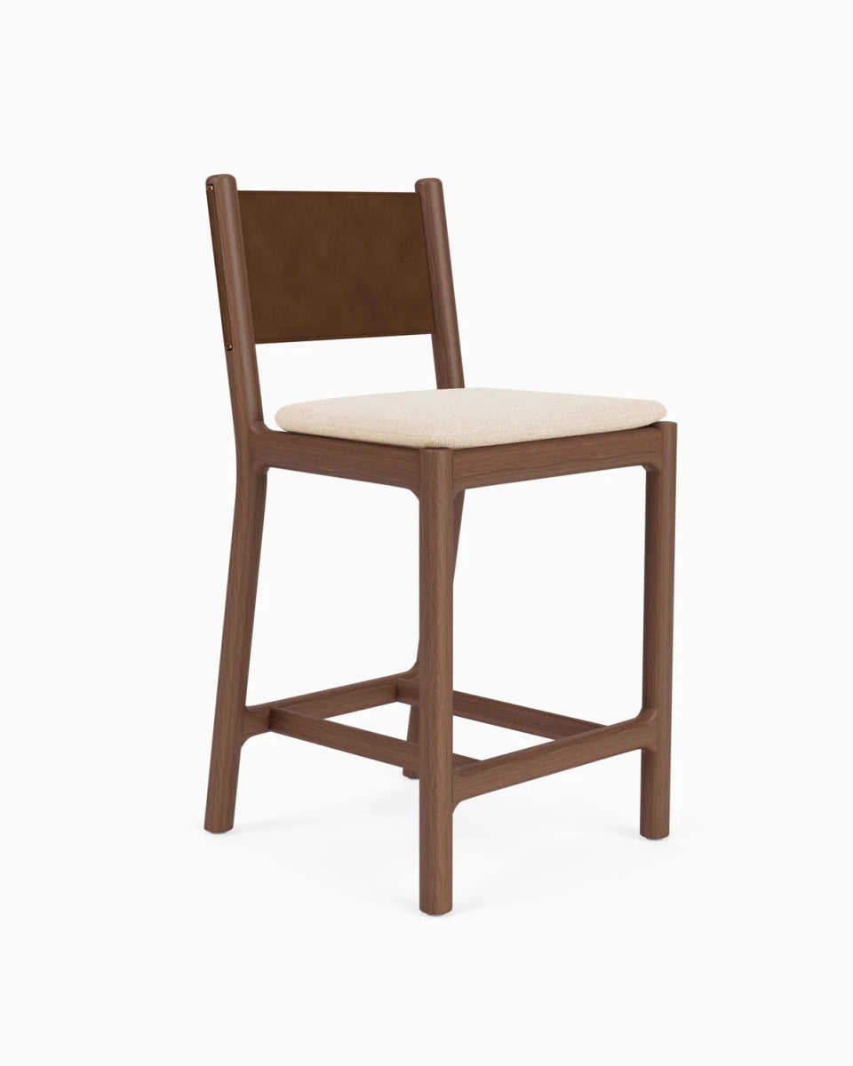 Oat Woven Seat / Chestnut Brown Leather Back / Walnut Frame / Counter (26" Height)