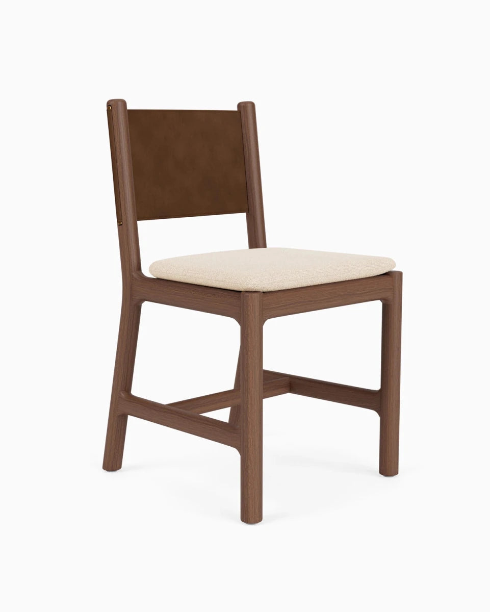 Oat Woven Seat / Chestnut Brown Leather Back / Walnut Frame