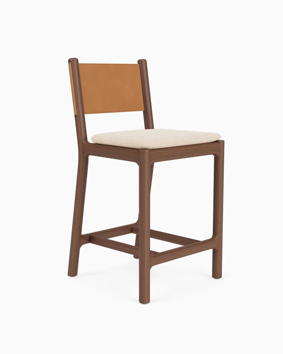 Oat Woven Seat / Saddle Leather Back / Walnut Frame / Counter (26" Height)