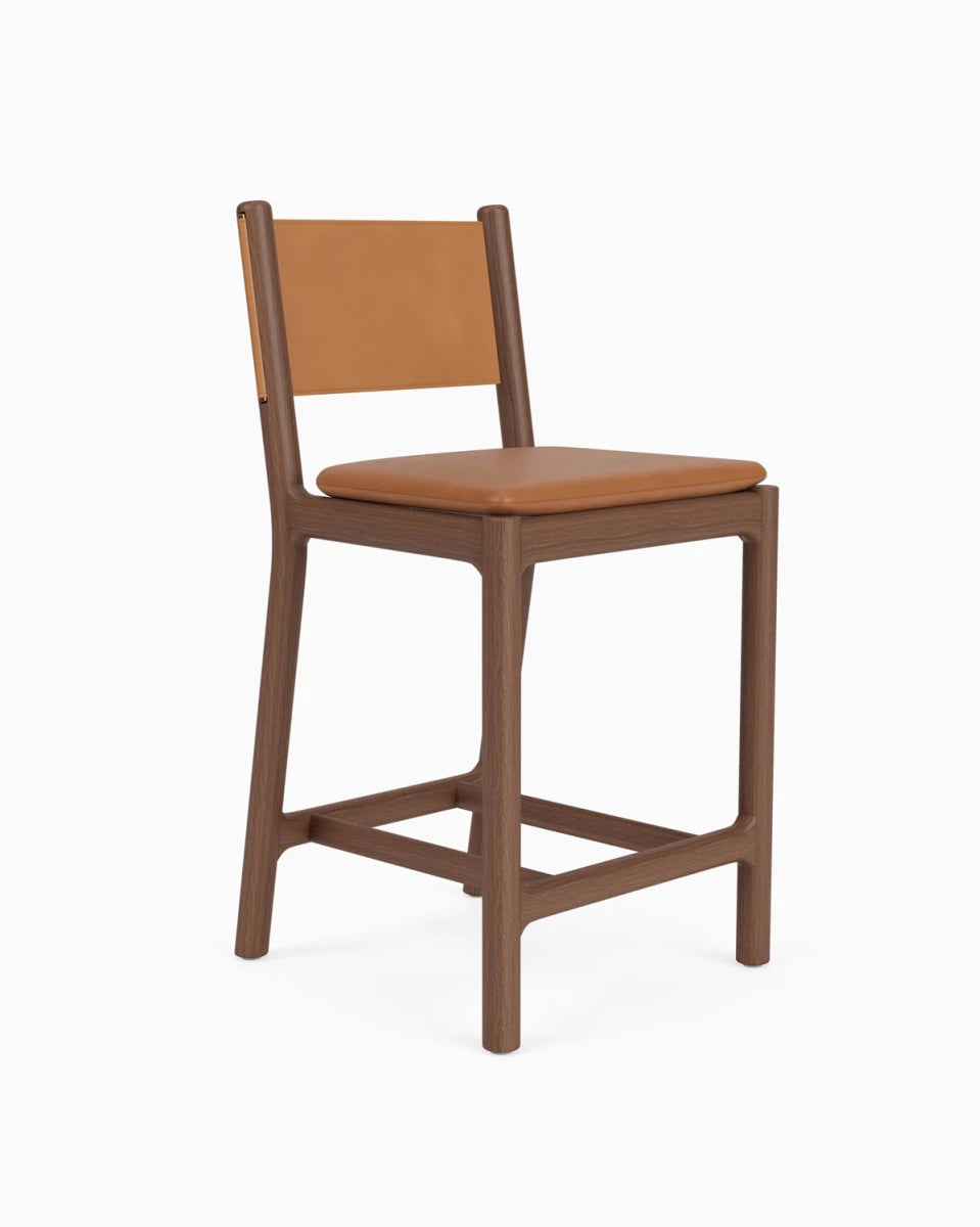 Saddle Leather Seat / Saddle Leather Back / Walnut Frame / Counter (26" Height)