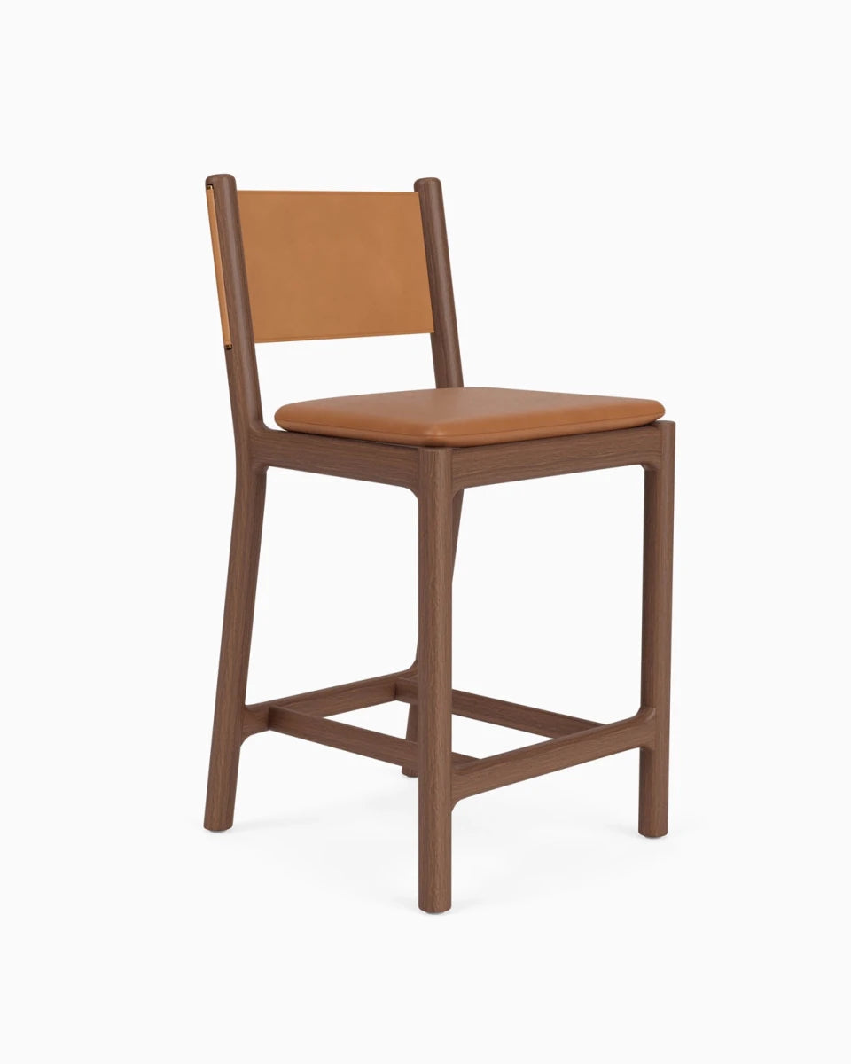 Saddle Leather Seat / Saddle Leather Back / Walnut Frame / Counter (26" Height)