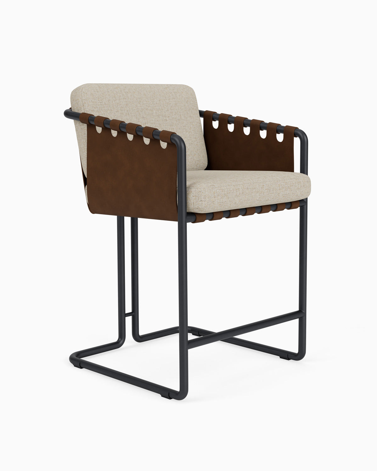 Flax Linen Seat / Chestnut Leather Sling / Matte Black / Counter (24.5" Height)