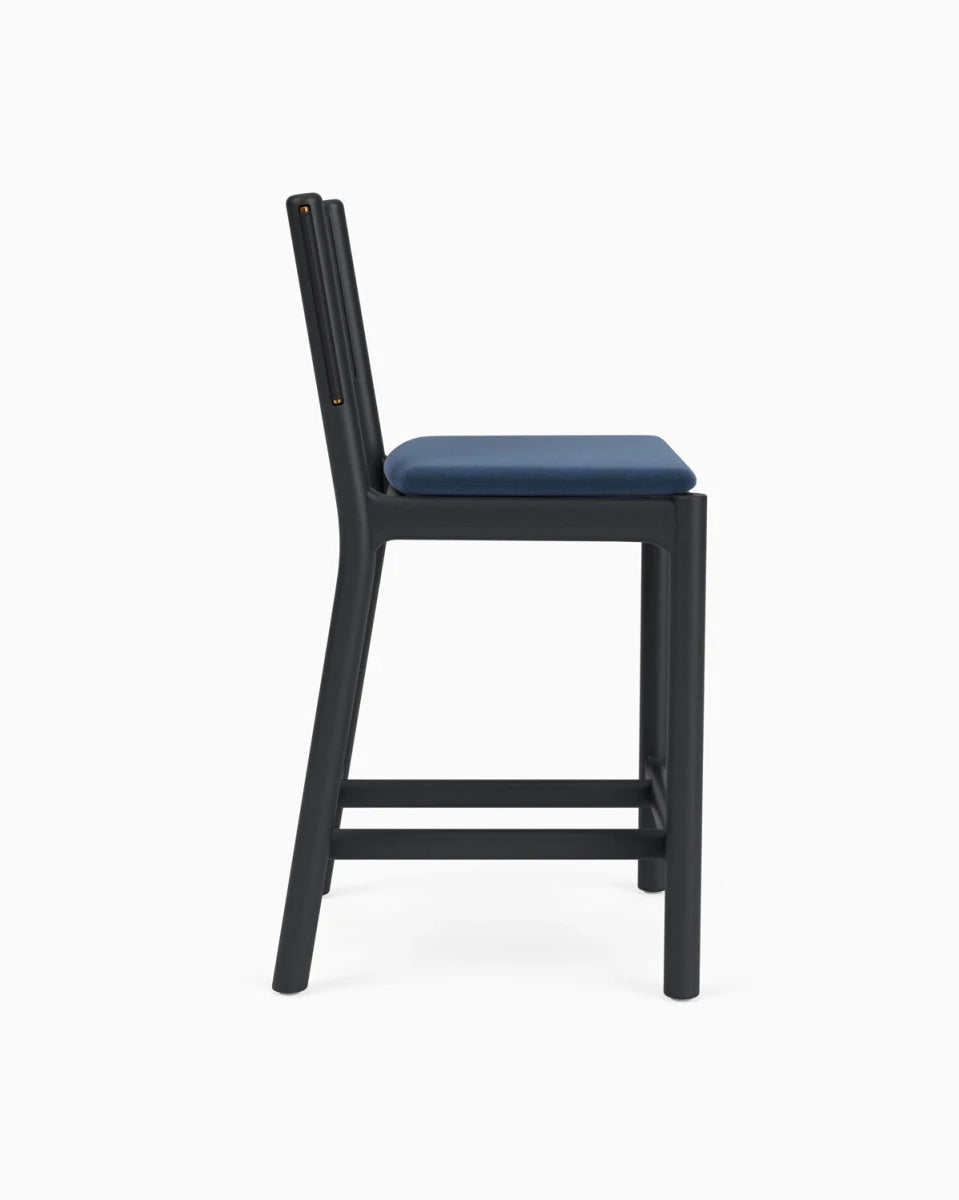Denim Velvet Seat / Black Leather Back / Ebony Oak Frame