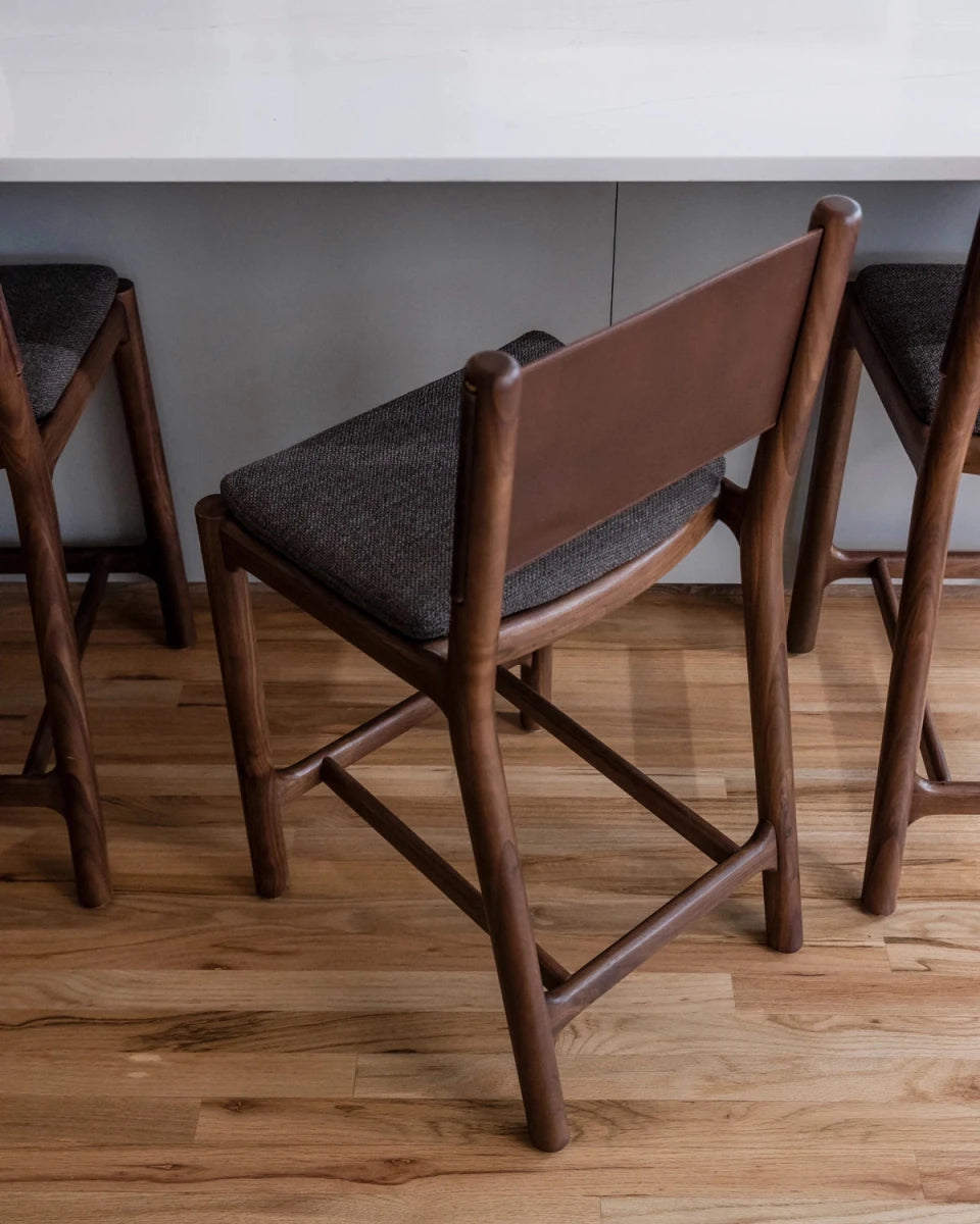 Ember Grey Seat / Chestnut Brown Leather Back / Walnut Frame / Counter (26" Height)