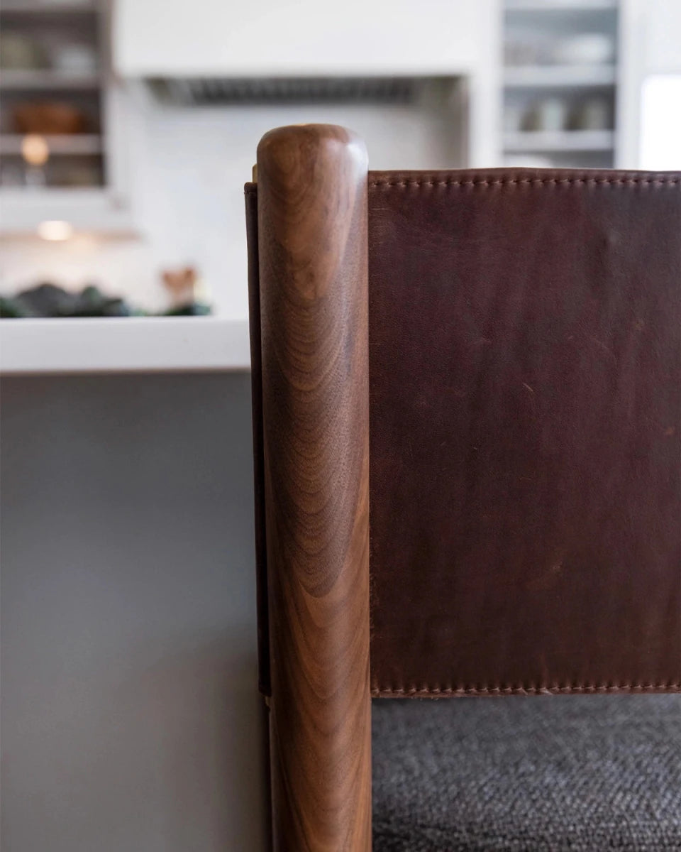 Ember Grey Seat / Chestnut Brown Leather Back / Walnut Frame / Counter (26" Height)
