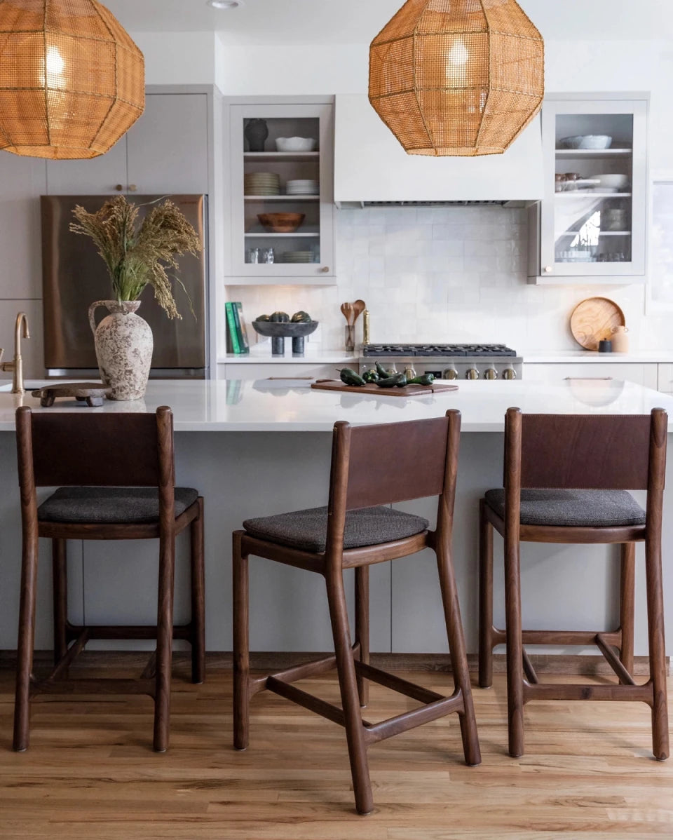 Ember Grey Seat / Maple Brown Leather Back / Walnut Frame / Counter (26" Height)