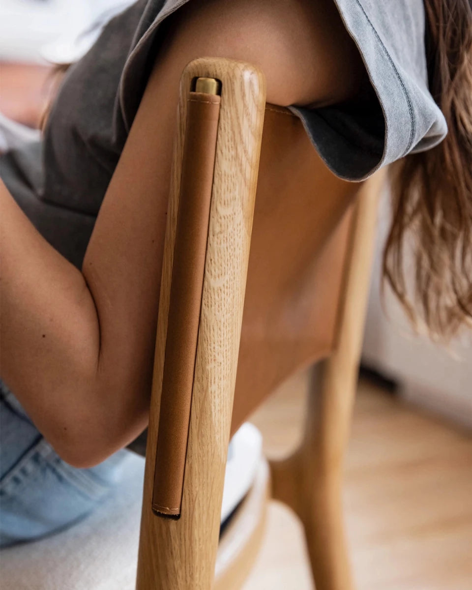 Oat Woven Seat / Saddle Leather Back / White Oak Frame / Counter (26" Height)