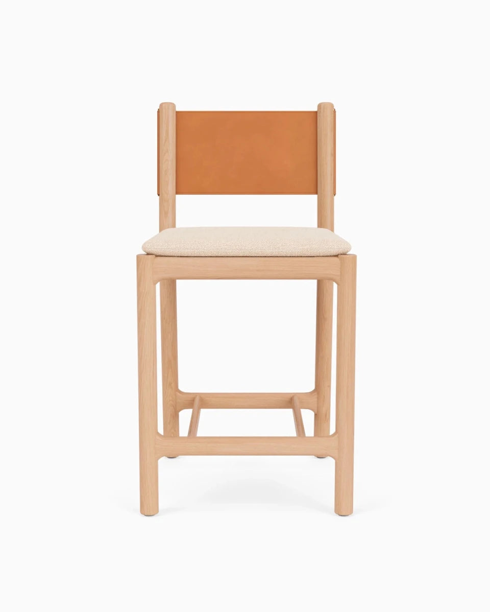 Oat Woven Seat / Saddle Leather Back / White Oak Frame / Counter (26" Height)