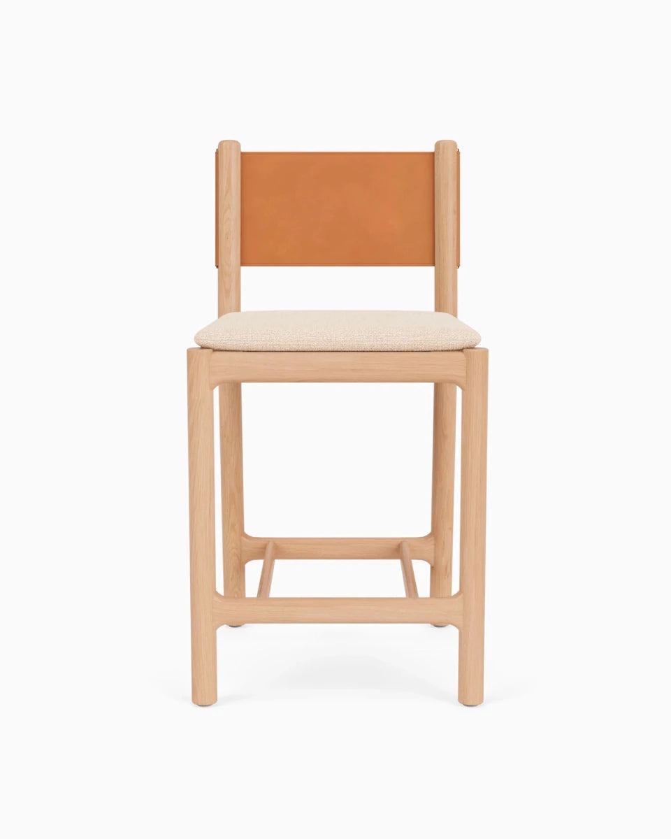 Oat Woven Seat / Saddle Leather Back / White Oak Frame / Counter (26" Height)