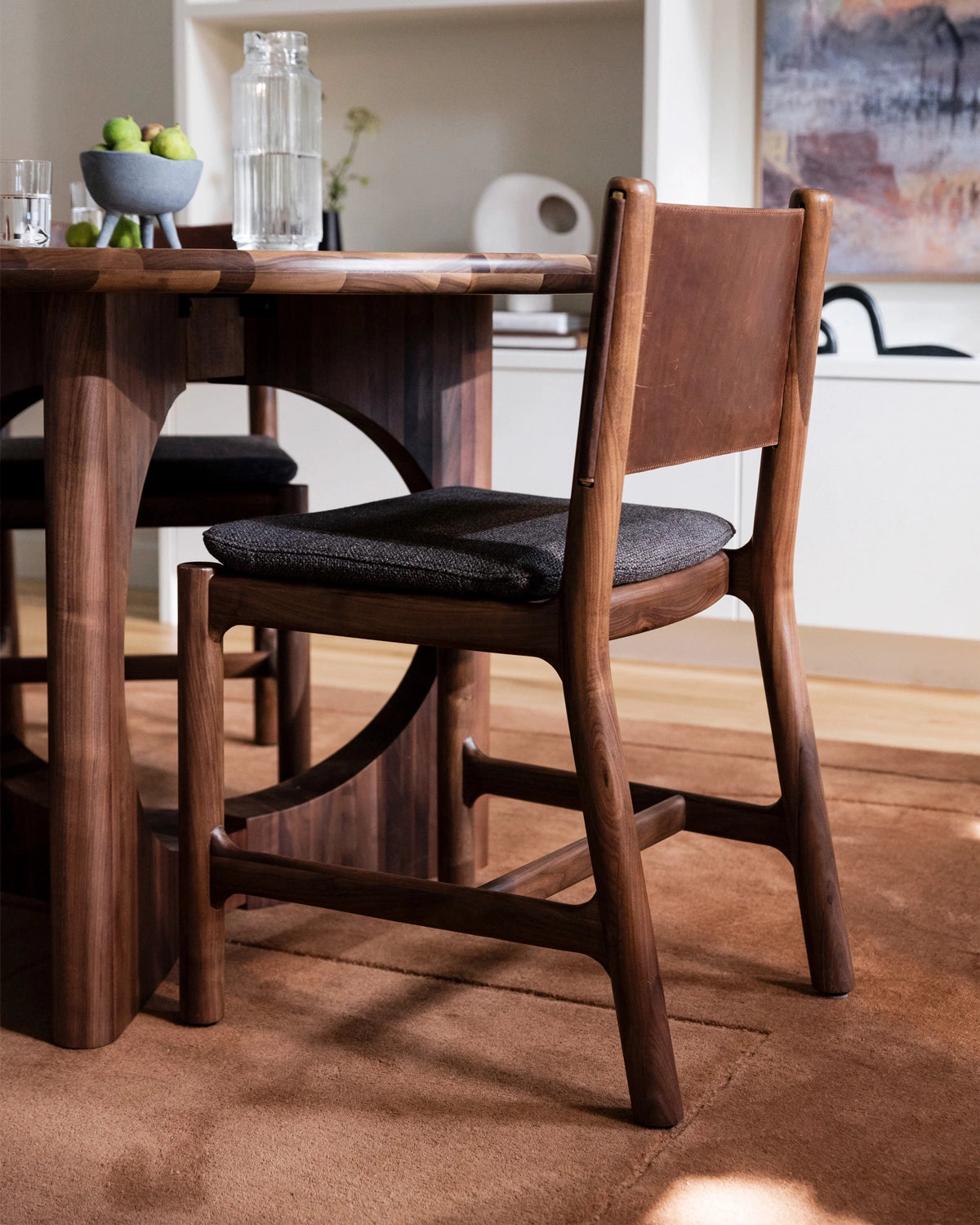 Ember Grey Seat / Maple Brown Leather Back / Walnut Frame