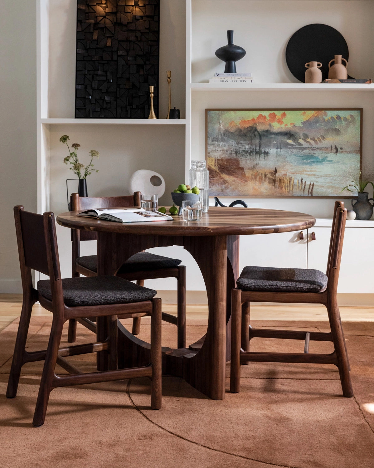 Ember Grey Seat / Maple Brown Leather Back / Walnut Frame