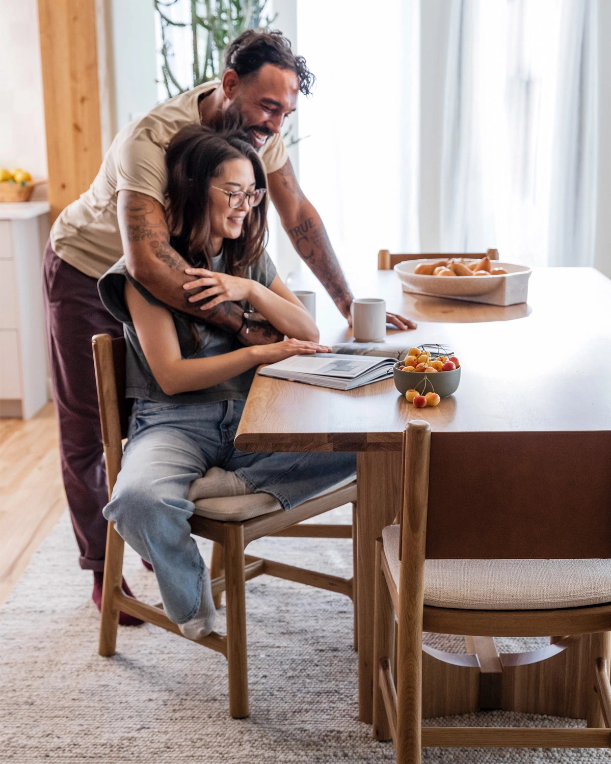 Oat Woven Seat / Saddle Leather Back / White Oak Frame