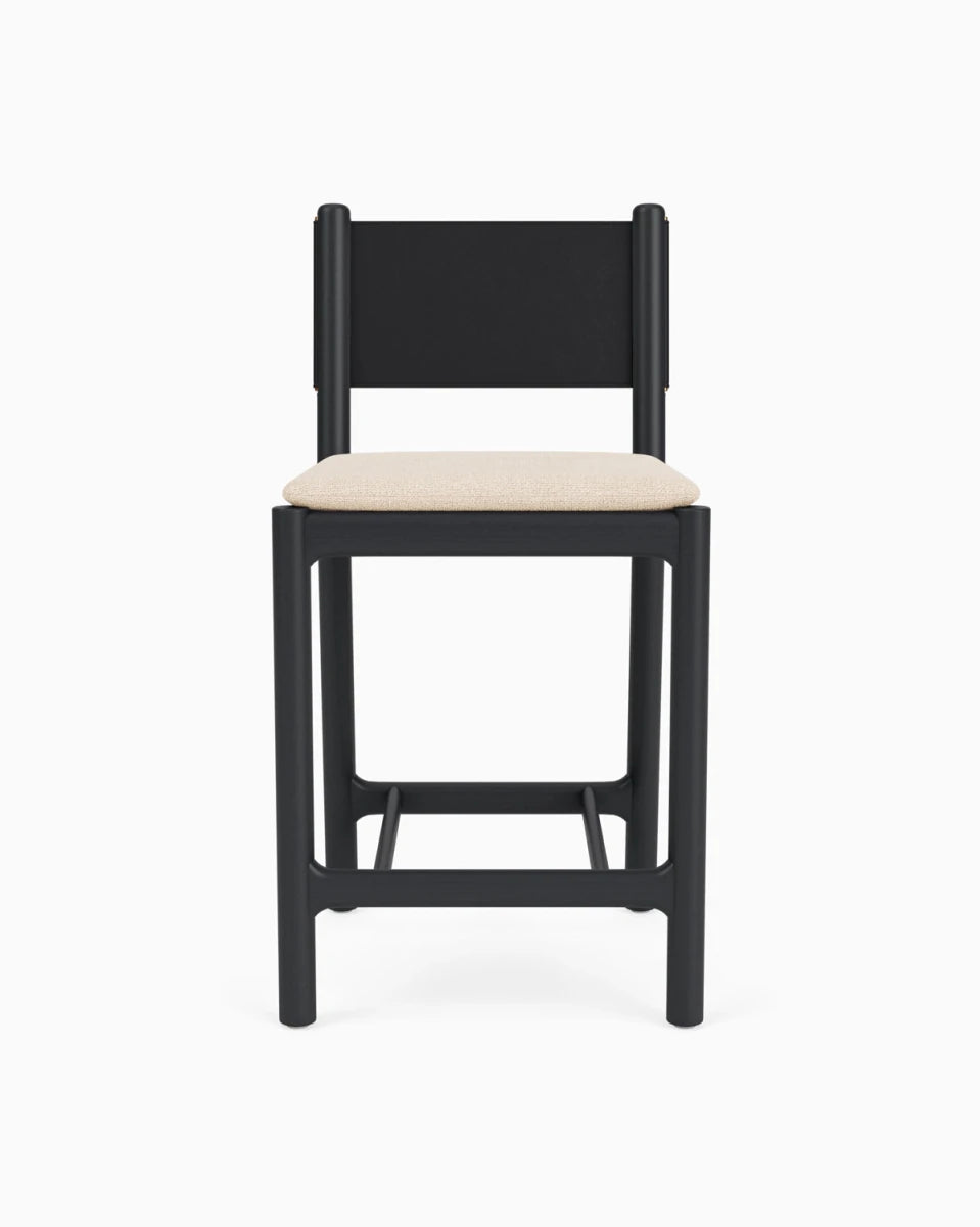 Oat Woven Seat / Black Leather Back / Ebony Oak Frame / Counter (26" Height)