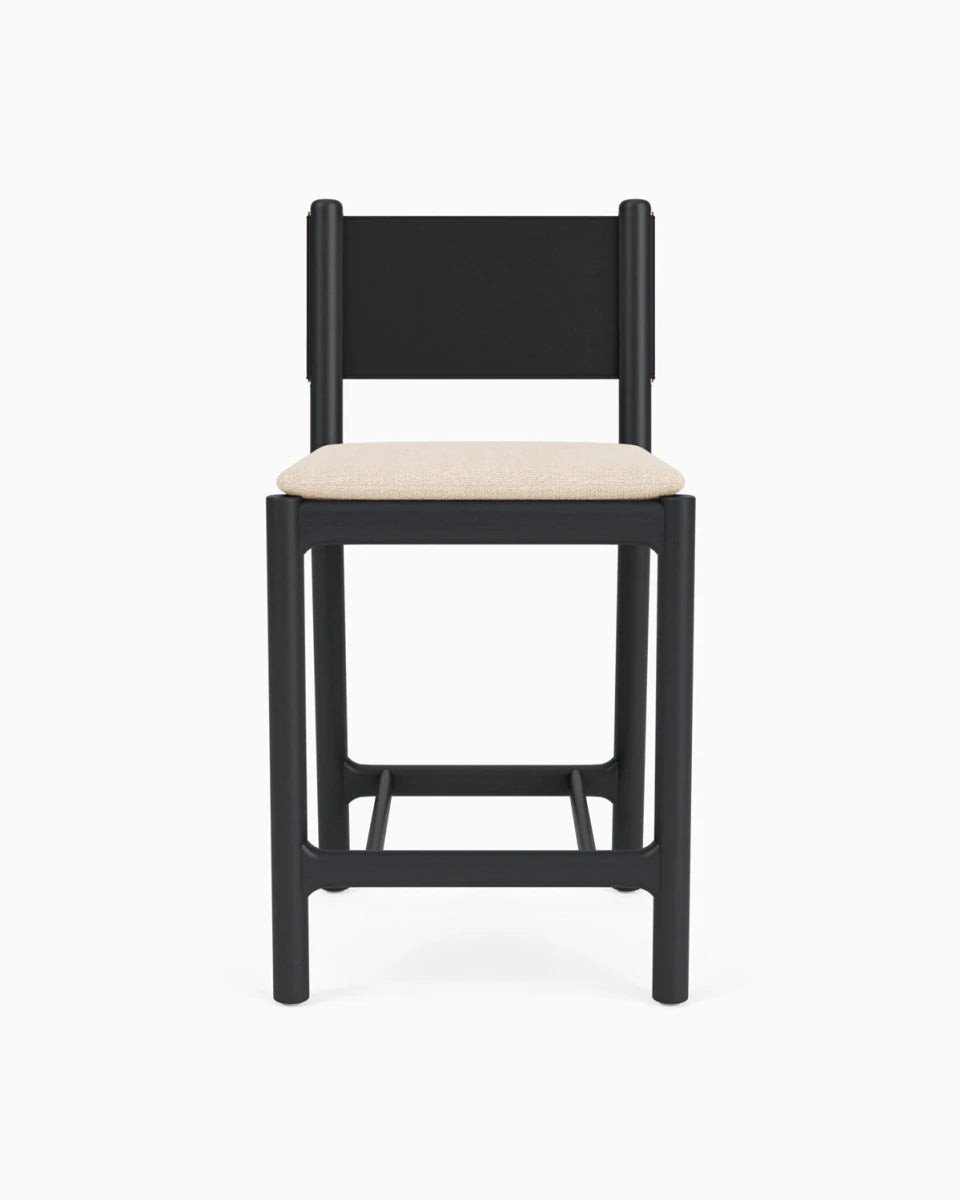 Oat Woven Seat / Black Leather Back / Ebony Oak Frame / Counter (26" Height)