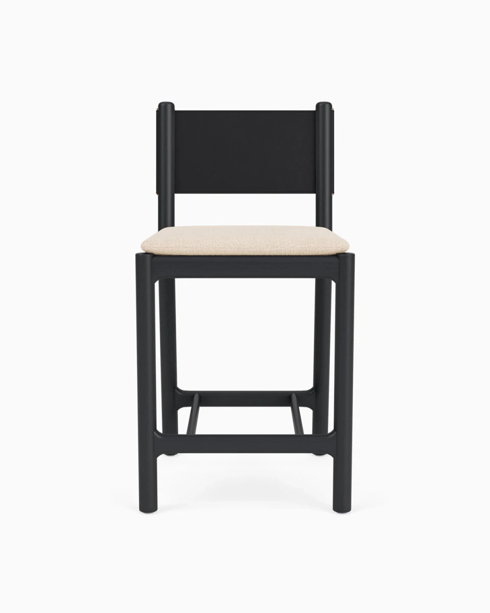 Oat Woven Seat / Black Leather Back / Ebony Oak Frame