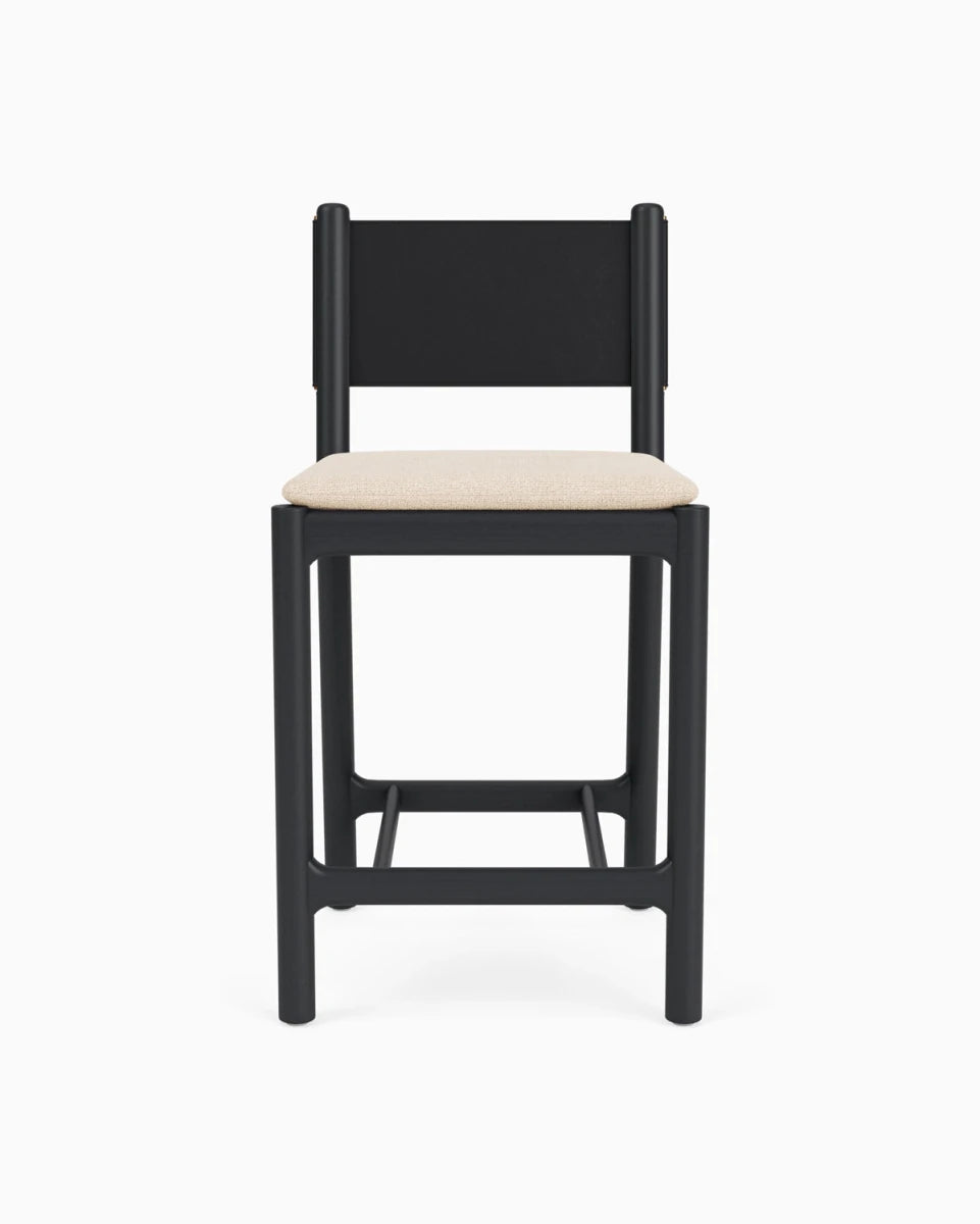 Oat Woven Seat / Black Leather Back / Ebony Oak Frame / Counter (26" Height)