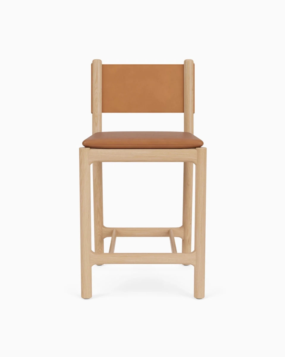 Saddle Leather Seat / Saddle Leather Back / White Oak Frame / Counter (26" Height)