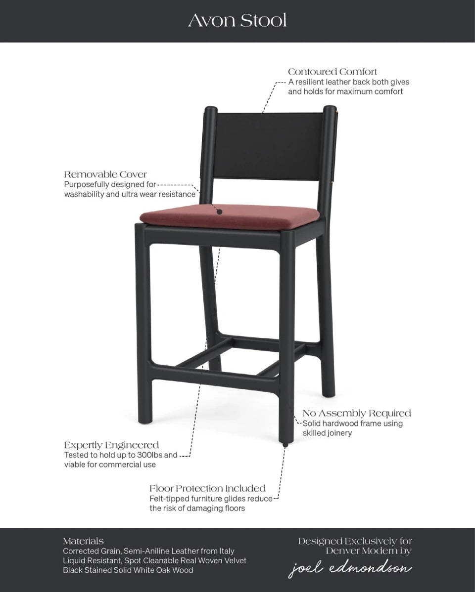 Cabernet Velvet Seat / Black Leather Back / Ebony Oak Frame / Counter (26" Height)
