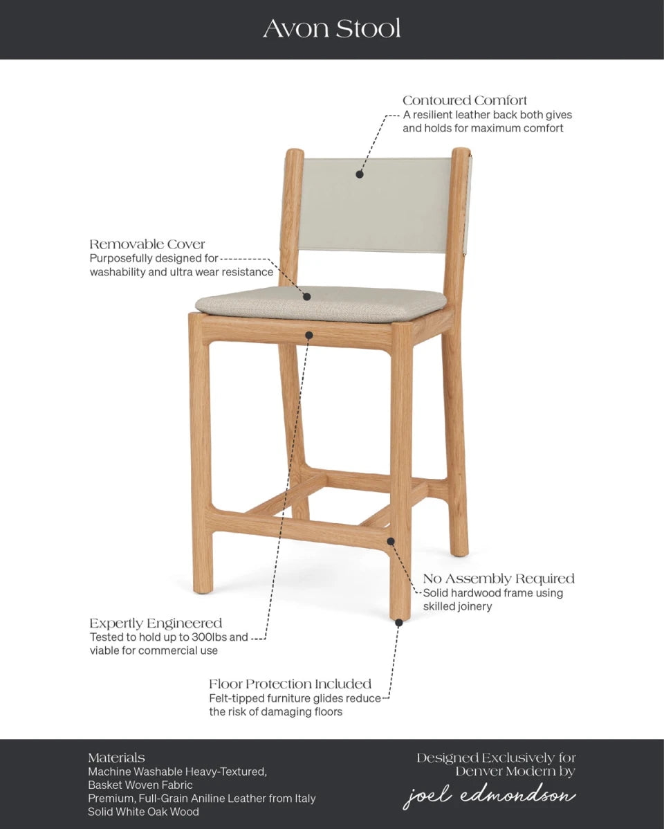 Latte Basketweave Seat / Pearl Leather Back / White Oak Frame / Counter (26" Height)