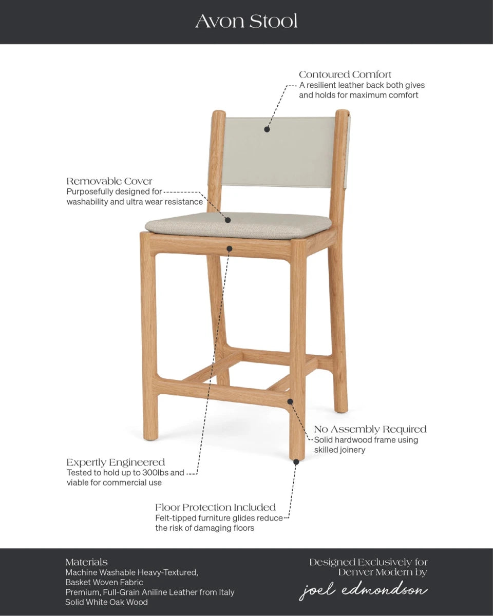 Latte Basketweave Seat / Pearl Leather Back / White Oak Frame / Counter (26" Height)