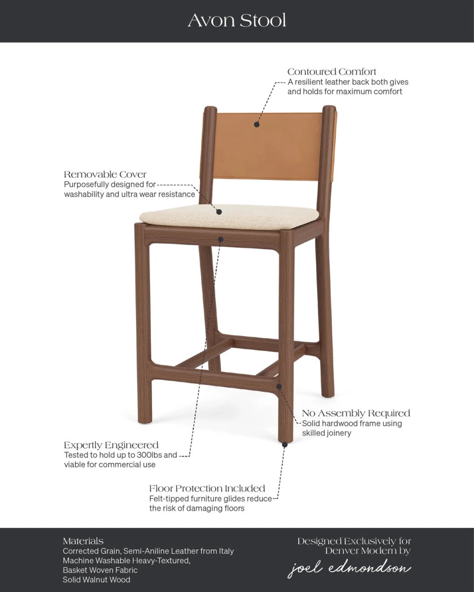 Oat Woven Seat / Saddle Leather Back / Walnut Frame / Counter (26" Height)