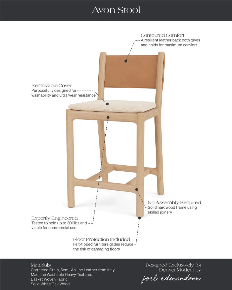 Oat Woven Seat / Saddle Leather Back / White Oak Frame / Counter (26" Height)
