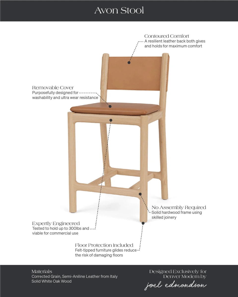 Saddle Leather Seat / Saddle Leather Back / White Oak Frame / Counter (26" Height)