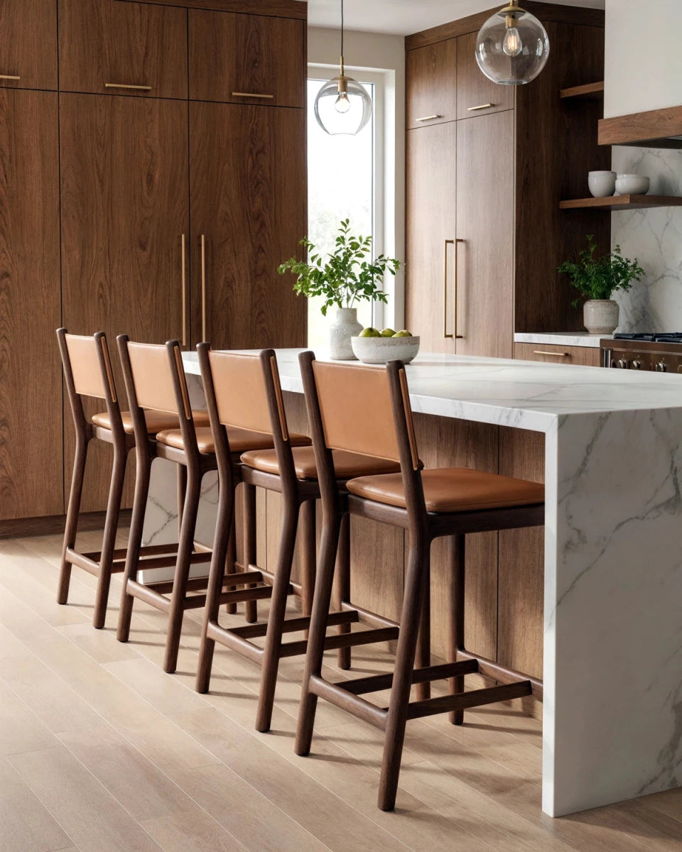 Saddle Leather Seat / Saddle Leather Back / Walnut Frame / Counter (26" Height)