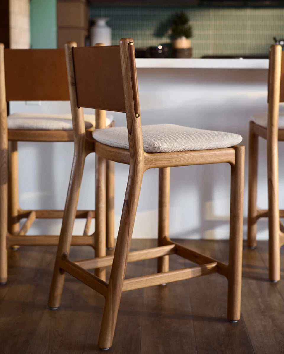 Oat Woven Seat / Saddle Leather Back / White Oak Frame / Counter (26" Height)
