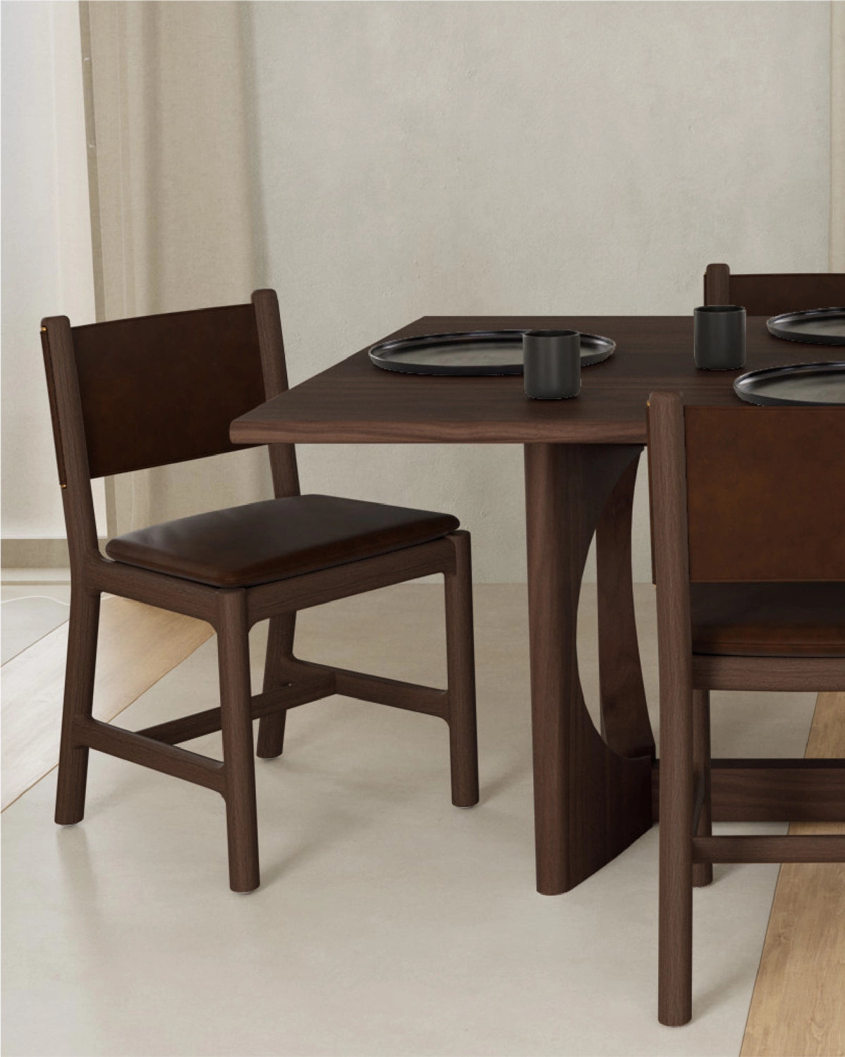 Maple Brown Leather Seat / Maple Brown Leather Back / Walnut Frame