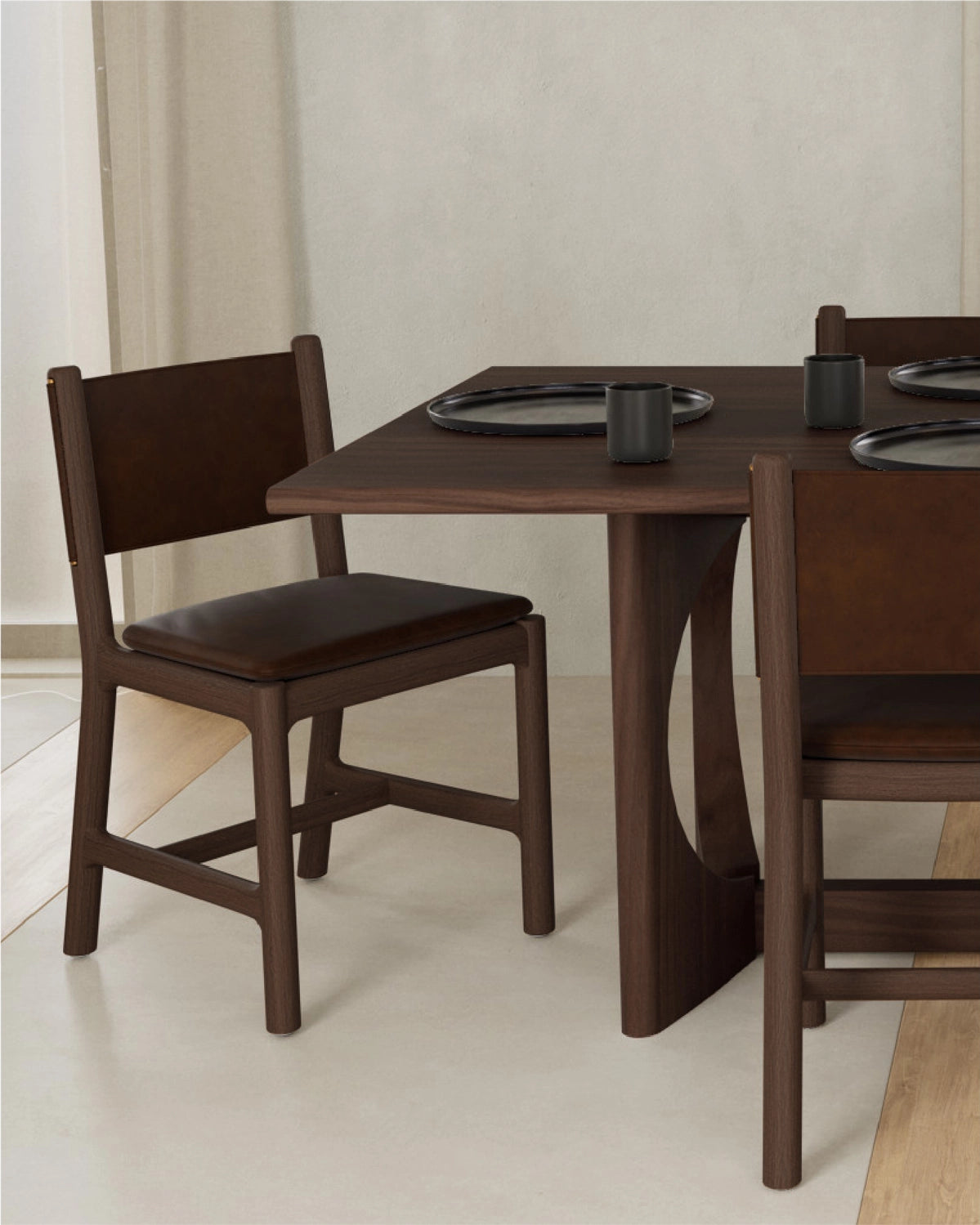 Maple Brown Leather Seat / Maple Brown Leather Back / Walnut Frame