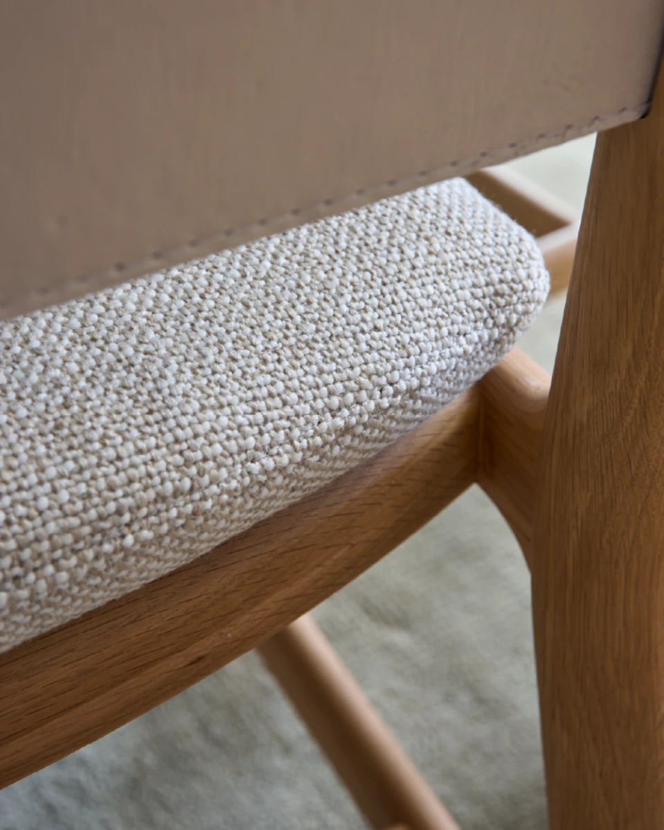 Latte Basketweave Seat / Pearl Leather Back / White Oak Frame