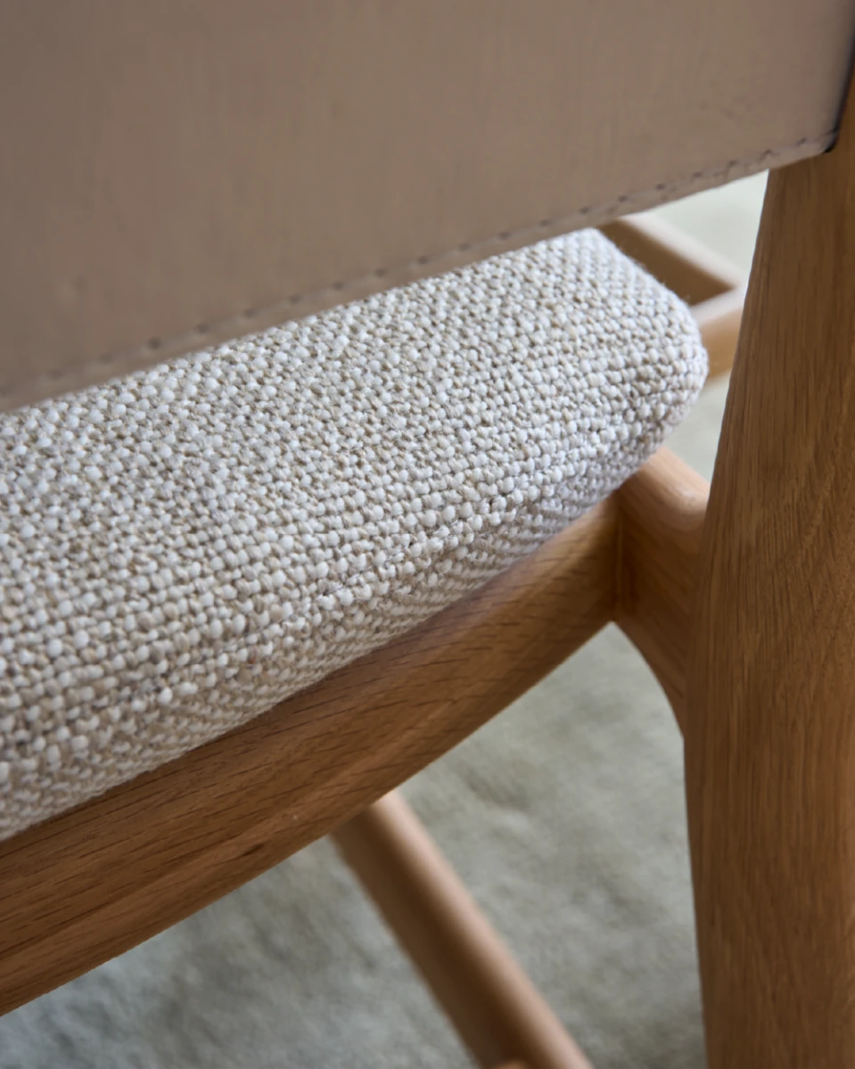 Latte Basketweave Seat / Pearl Leather Back / White Oak Frame