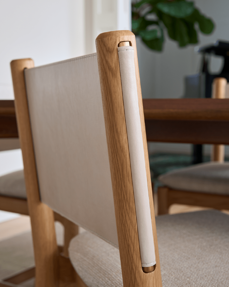 Latte Basketweave Seat / Pearl Leather Back / White Oak Frame