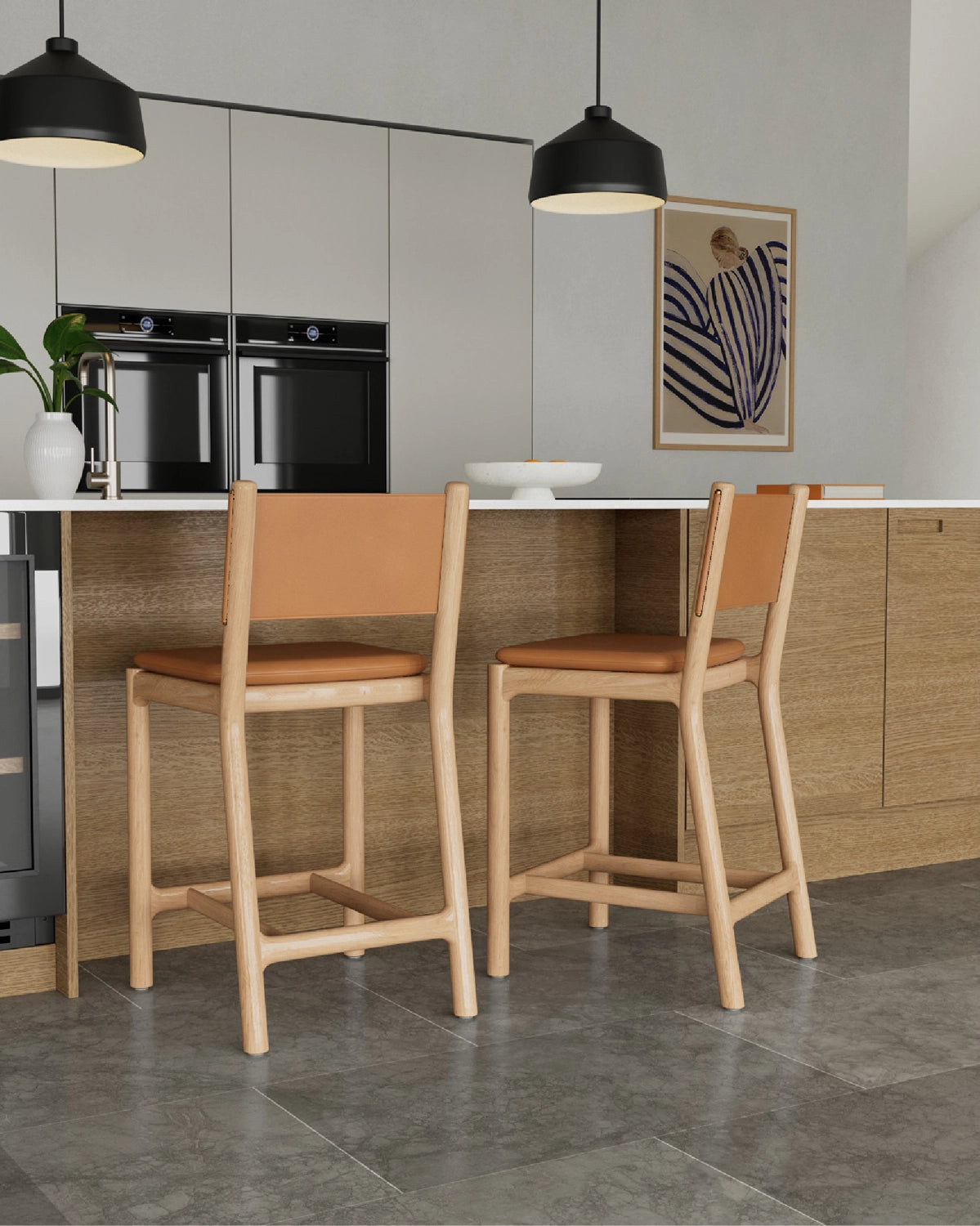 Saddle Leather Seat / Saddle Leather Back / White Oak Frame