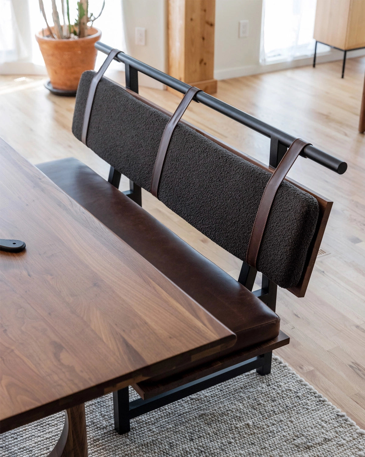 Charcoal Boucle / Maple Brown Leather / Walnut Deck / 60" Long