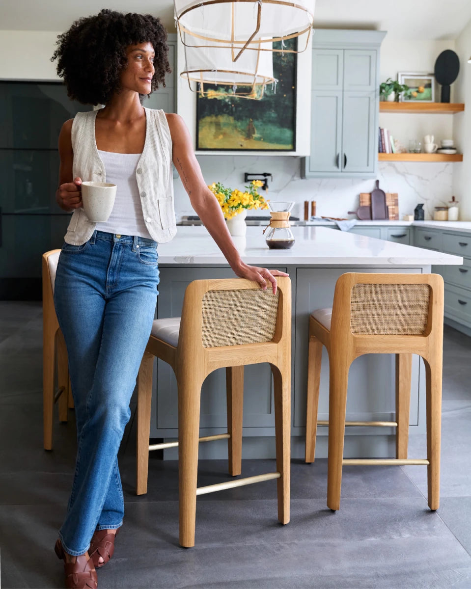 Pearl Leather Seat / White Oak Frame / Counter (27" Height)