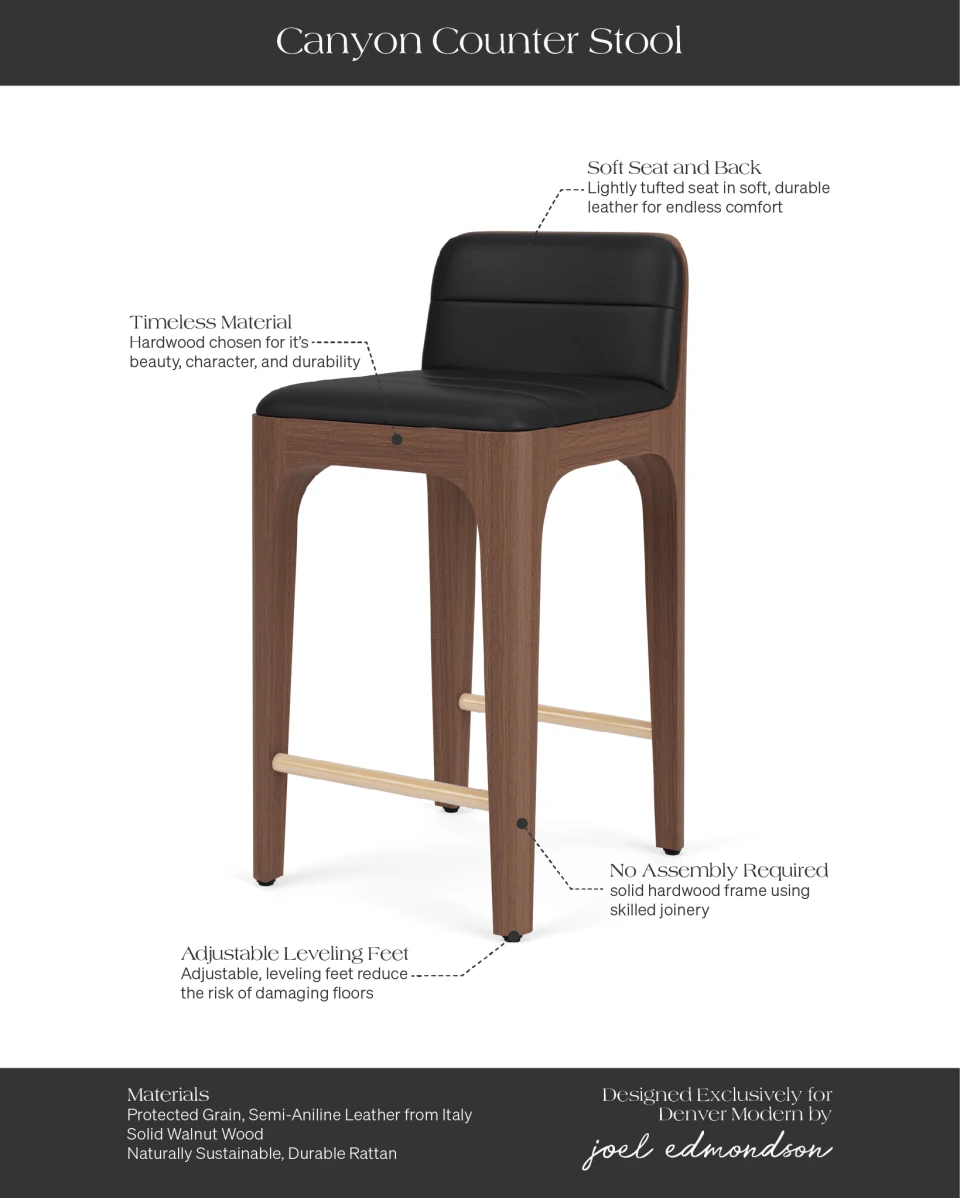 Black Leather Seat / Walnut Frame / Counter (27" Height)