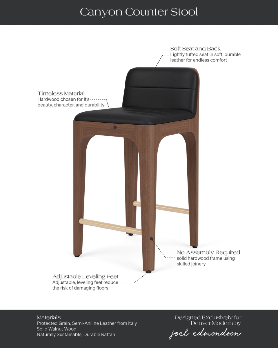 Black Leather Seat / Walnut Frame / Counter (27" Height)
