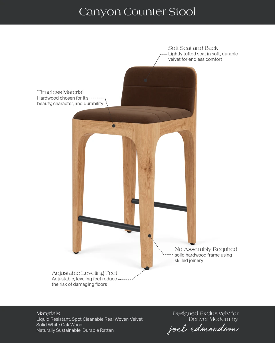 Cognac Velvet Seat / White Oak Frame / Counter (27" Height)