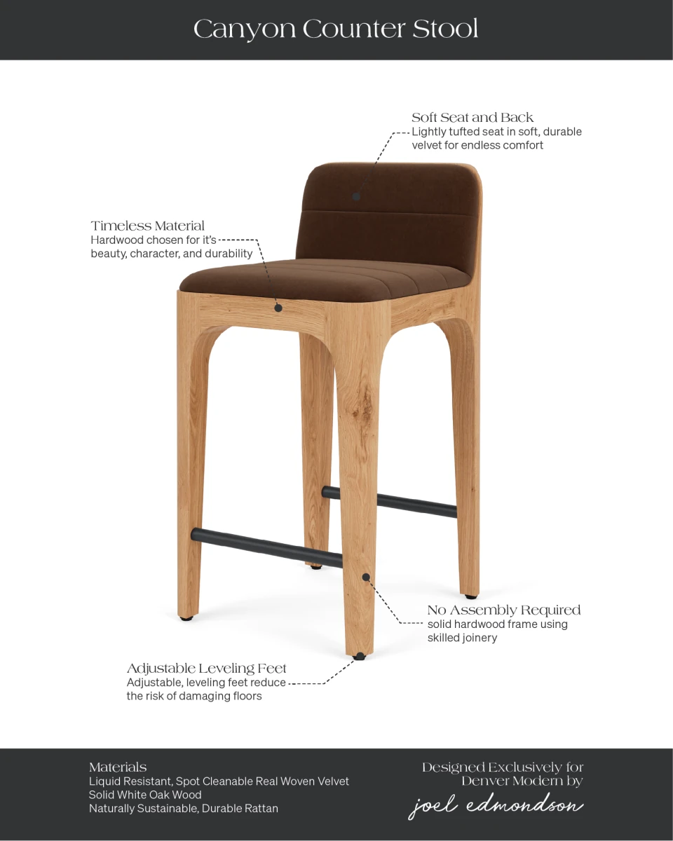 Cognac Velvet Seat / White Oak Frame / Counter (27" Height)