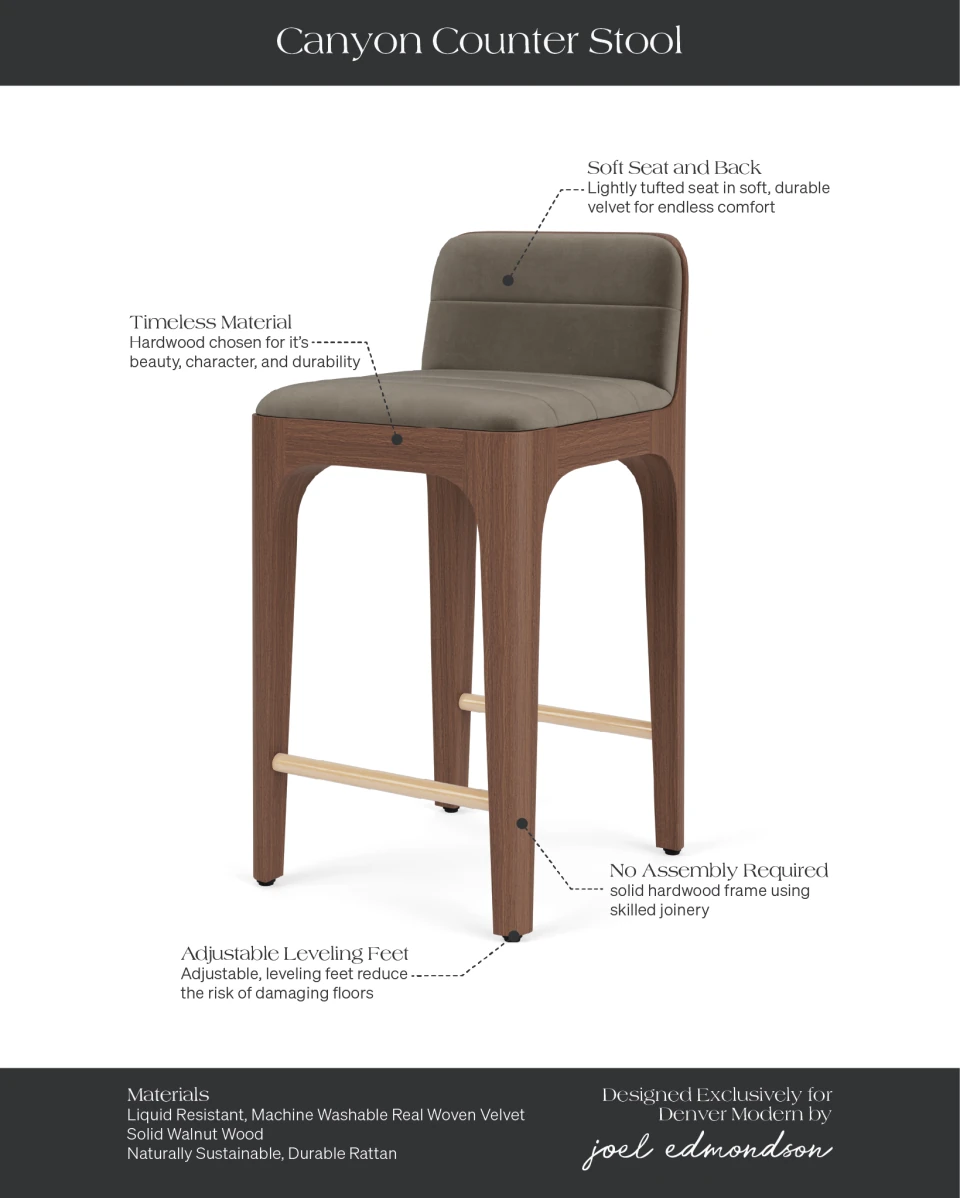 Mushroom Velvet Seat / Walnut Frame / Counter (27" Height)