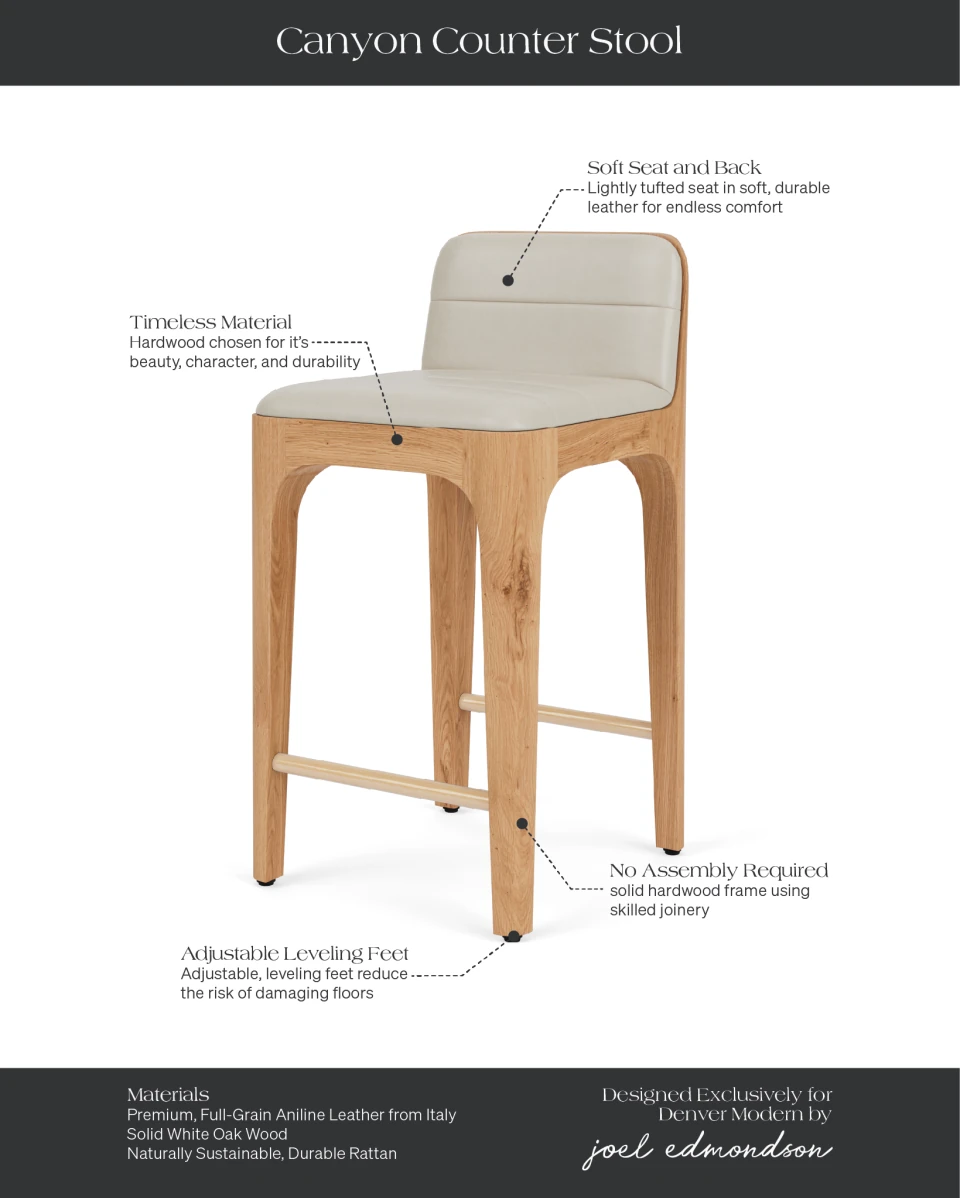 Pearl Leather Seat / White Oak Frame / Counter (27" Height)